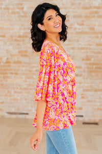 Dreamer Peplum Top in Pink Filigree - Happily Ever Atchison Shop Co.