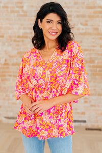 Dreamer Peplum Top in Pink Filigree - Happily Ever Atchison Shop Co.