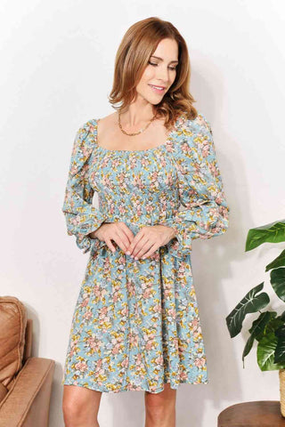 Double Take Floral Smocked Flounce Sleeve Square Neck Dress - 1985 the VAULT Boutique