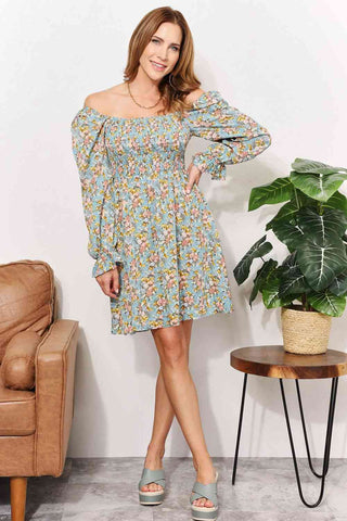 Double Take Floral Smocked Flounce Sleeve Square Neck Dress - 1985 the VAULT Boutique