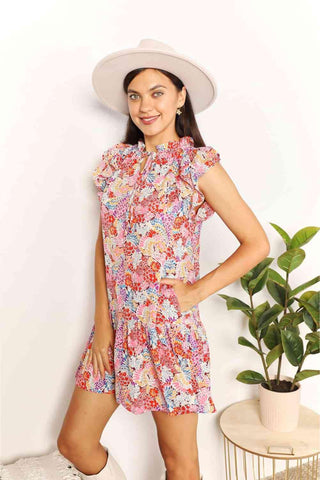 Double Take Floral Tie Neck Cap Sleeve Dress - 1985 the VAULT Boutique