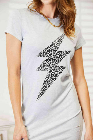 Double Take Leopard Lightning Graphic Tee Dress - 1985 the VAULT Boutique