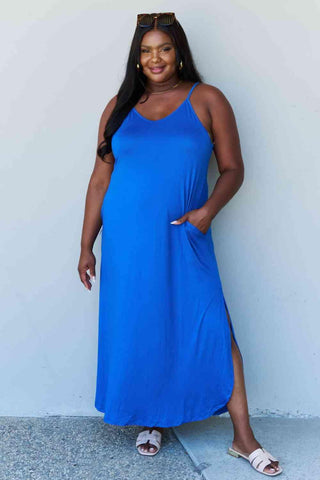 Ninexis Good Energy Full Size Cami Side Slit Maxi Dress in Royal Blue - 1985 the VAULT Boutique