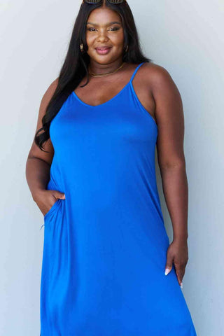 Ninexis Good Energy Full Size Cami Side Slit Maxi Dress in Royal Blue - 1985 the VAULT Boutique