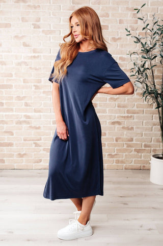 Keeping It Chill Drop Shoulder Maxi Dress in Dark Night - 1985 the VAULT Boutique