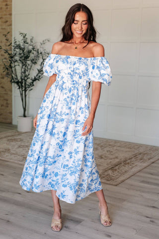 Nurturing Myself Square Neck Floral Dress in Blue - 1985 the VAULT Boutique