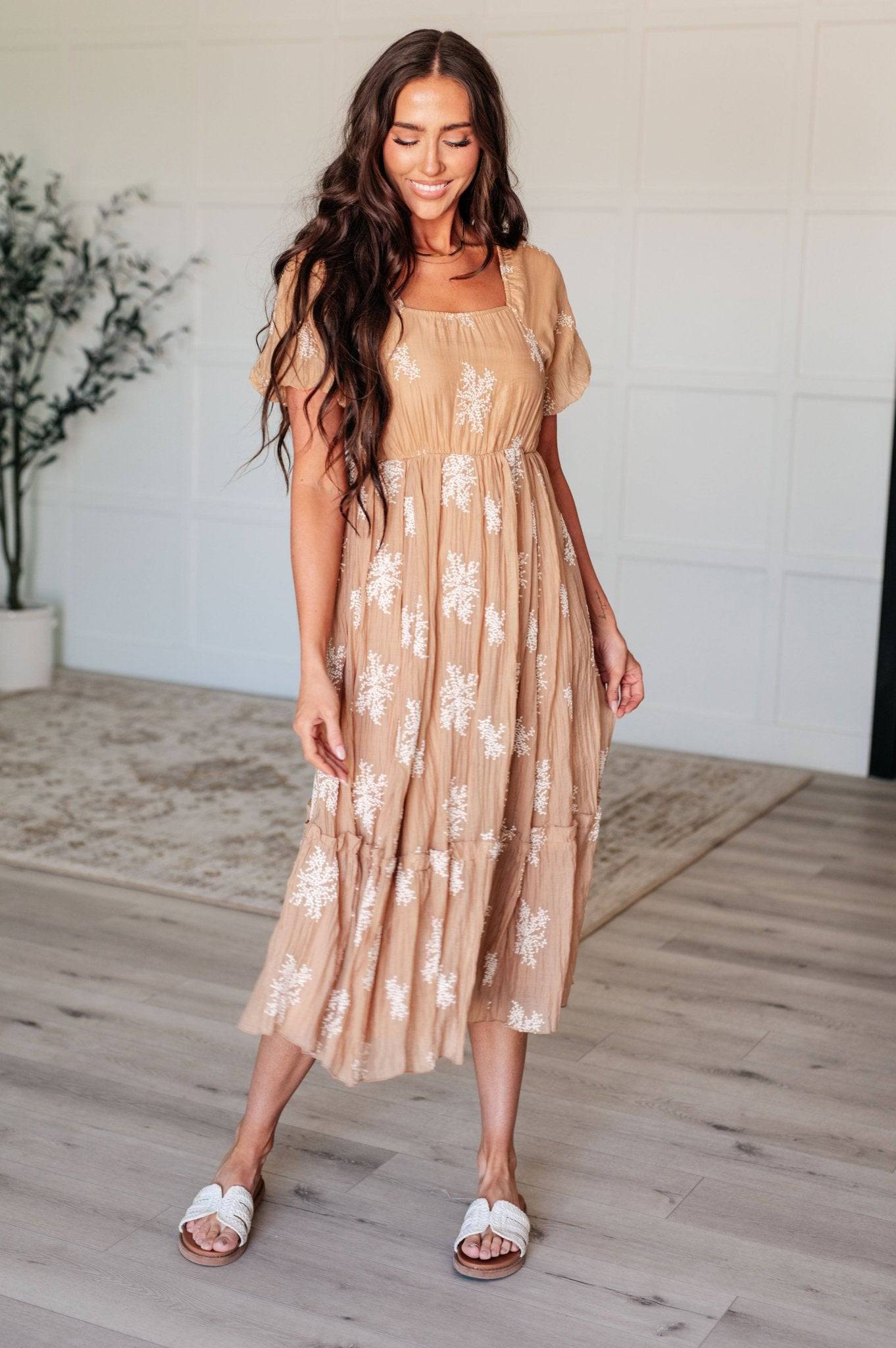 Trusting My Intuition Balloon Sleeve Dress in Camel - 1985 the VAULT Boutique