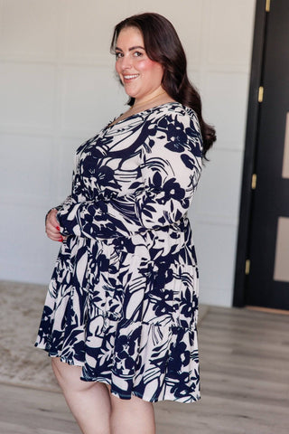 Worthwhile Moment Floral Tiered Dress in Oatmeal and Navy - 1985 the VAULT Boutique