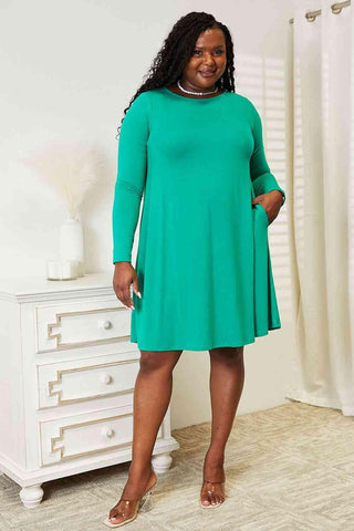 Zenana Full Size Long Sleeve Flare Dress with Pockets - 1985 the VAULT Boutique