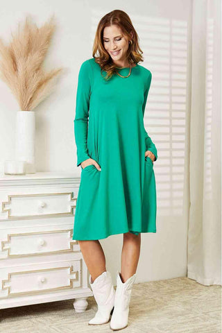 Zenana Full Size Long Sleeve Flare Dress with Pockets - 1985 the VAULT Boutique