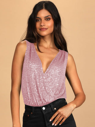 Sequin Surplice Sleeveless Bodysuit - 1985 the VAULT Boutique