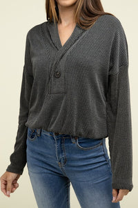 Textured Line Elastic Waist Pullover Top - 1985 the VAULT Boutique