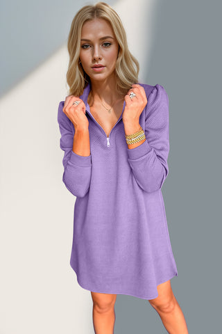 Double Take Textured Quarter Zip Long Sleeve Dress - 1985 the VAULT Boutique