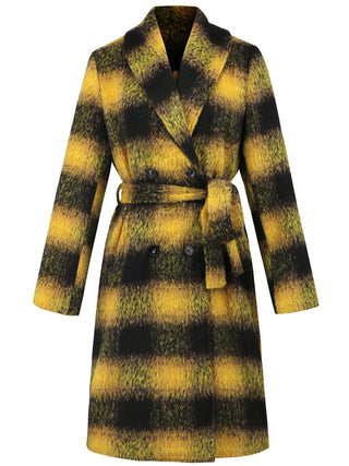 Plaid Tie Waist Long Sleeve Coat - 1985 the VAULT Boutique