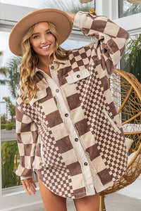 BiBi Checkered Button Down Corduroy Shacket - 1985 the VAULT Boutique