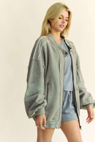 Davi & Dani Exposed Seam Zip Up Dropped Shoulder Jacket - 1985 the VAULT Boutique