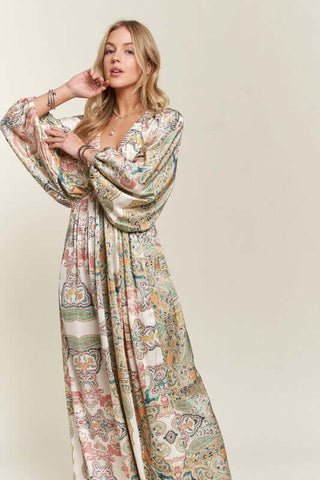 ADORA Printed V-Neck Batwing Sleeve Dress - 1985 the VAULT Boutique