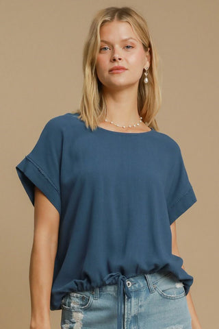 Umgee Drawstring Hem Round Neck Short Sleeve T-Shirt - 1985 the VAULT Boutique