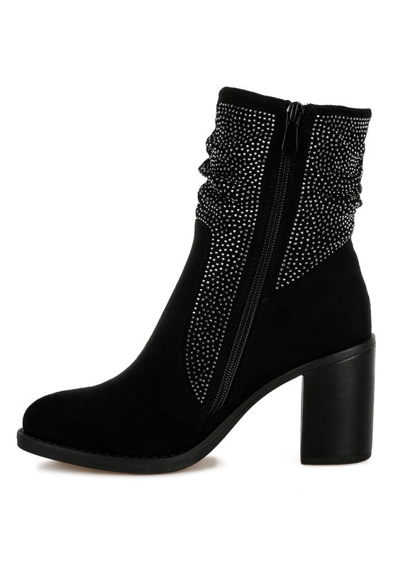 Chinar Rhinestone Studded Slouchy Ankle Boots - 1985 the VAULT Boutique