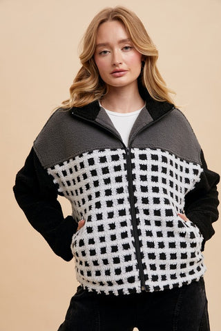 Annie Wear Plaid Zip Up Drop Shoulder Sherpa Jacket - 1985 the VAULT Boutique