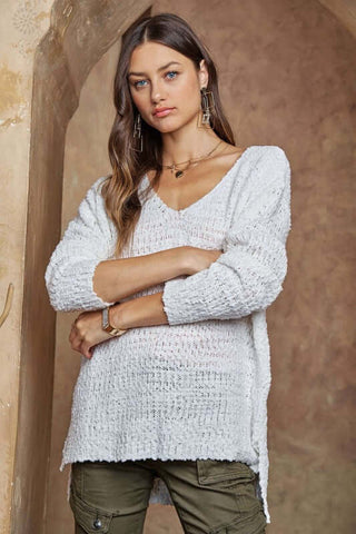 ADORA High-Low Side Slit V-Neck Sweater - 1985 the VAULT Boutique