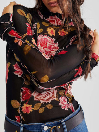 Floral Mock Neck Long Sleeve Top - 1985 the VAULT Boutique