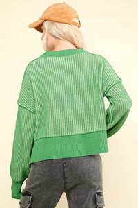 VERY J Exposed Seam Cropped Striped Slit Sweater - 1985 the VAULT Boutique