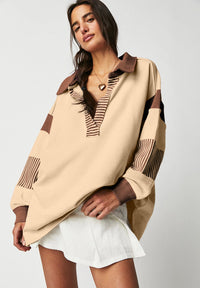 Color Block Johnny Collar Long Sleeve Sweatshirt - 1985 the VAULT Boutique