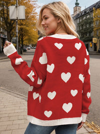 Heart Button Up Dropped Shoulder Long Sleeve Cardigan - 1985 the VAULT Boutique