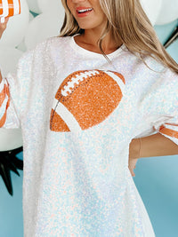 Sequin Football Round Neck Half Sleeve Oversize Top - 1985 the VAULT Boutique