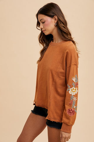 Annie Wear Embroidered Long Sleeve French Terry Top - 1985 the VAULT Boutique