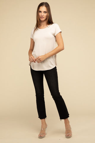 Basic Flowy Round Hem Rayon Short Sleeve Top - 1985 the VAULT Boutique