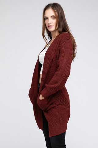 Twist Knitted Open Front Cardigan With Pockets - 1985 the VAULT Boutique