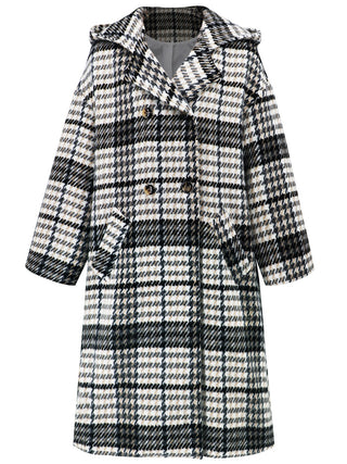 Plaid Double-Breasted Long Sleeve Longline Coat - 1985 the VAULT Boutique