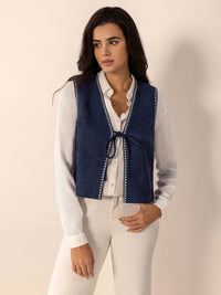 Tied Contrast Trim Vest - 1985 the VAULT Boutique