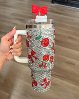 Crystal "Red Cherry Bow" Tumbler (Pre-Order: Ships April 20th)