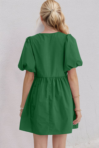 Oh Bow Ruched Puff Sleeve Mini Dress - 1985 the VAULT Boutique