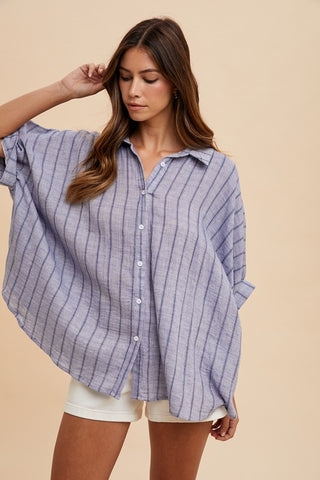 Annie Wear Striped Button Up Half Sleeve Shirt - 1985 the VAULT Boutique