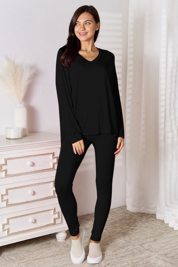 Basic Bae Bamboo Full Size V-Neck Long Sleeve Top and Pants Lounge Set - 1985 the VAULT Boutique