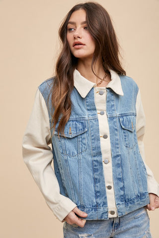 Annie Wear Collared Neck Double Placket Denim Jacket - 1985 the VAULT Boutique