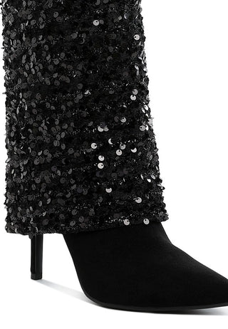 Sin City Sequinned Fold-Over Calf Boots - 1985 the VAULT Boutique