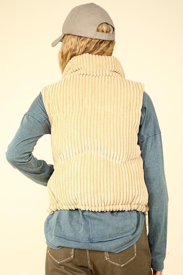 VERY J Zip Up Padded Corduroy Puffer Vest - 1985 the VAULT Boutique