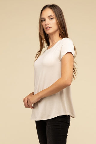 Basic Flowy Round Hem Rayon Short Sleeve Top - 1985 the VAULT Boutique