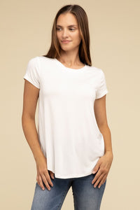 Basic Flowy Round Hem Rayon Short Sleeve Top - 1985 the VAULT Boutique