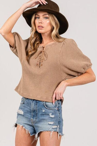 SAGE+FIG Lace-Up Waffle Knit Crop Top - 1985 the VAULT Boutique