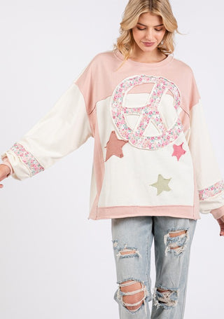 SAGE + FIG Peace & Star Patch Contrast Round Neck Sweatshirt - 1985 the VAULT Boutique