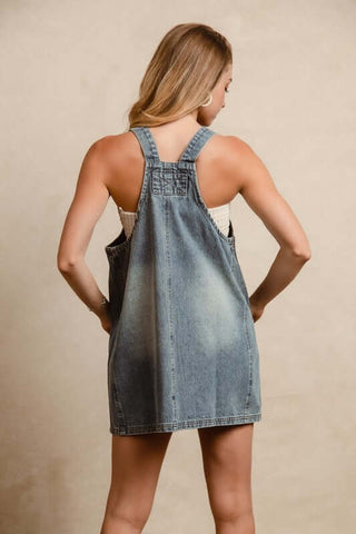 BiBi Washed Adjustable Strap Denim Overall Dress - 1985 the VAULT Boutique