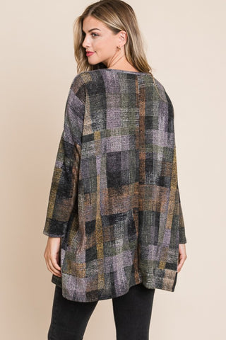 BOMBOM Plaid Round Neck Long Sleeve Top - 1985 the VAULT Boutique