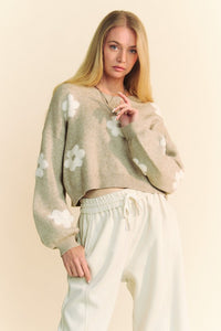 Davi & Dani Floral Drop Shoulder Cropped Sweater - 1985 the VAULT Boutique