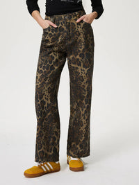 Leopard Straight Jeans with Pockets